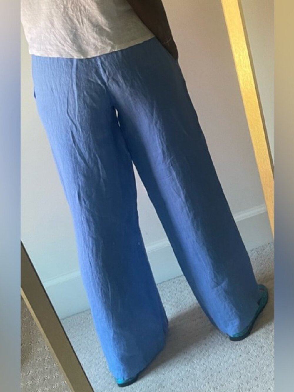 Italian Wide Leg Linen Pant, White, Sz. Sm/Med w/ Elastic waist by Linen & Moore - Picture 14 of 14